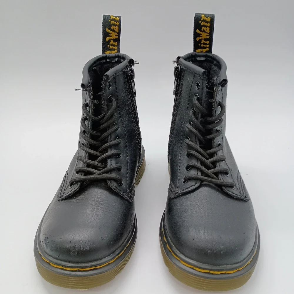 Dr. Martens 1460 T Toddler Boots Black Leather‎ Lace Up Side Zip Size 8 US Kids